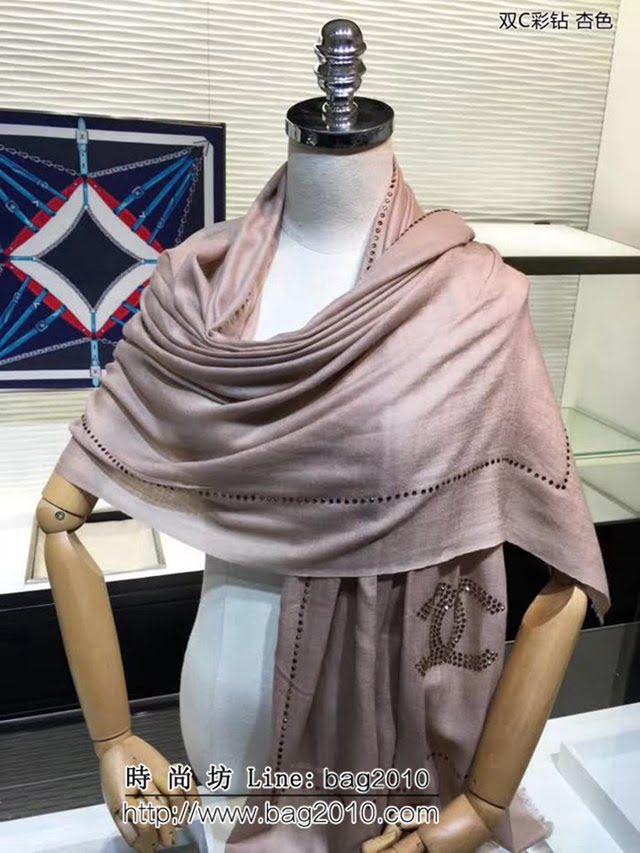 CHANEL香奈兒頂級原單雙C彩鑽 純羊絨燙鑽圍巾  LLWJ7064